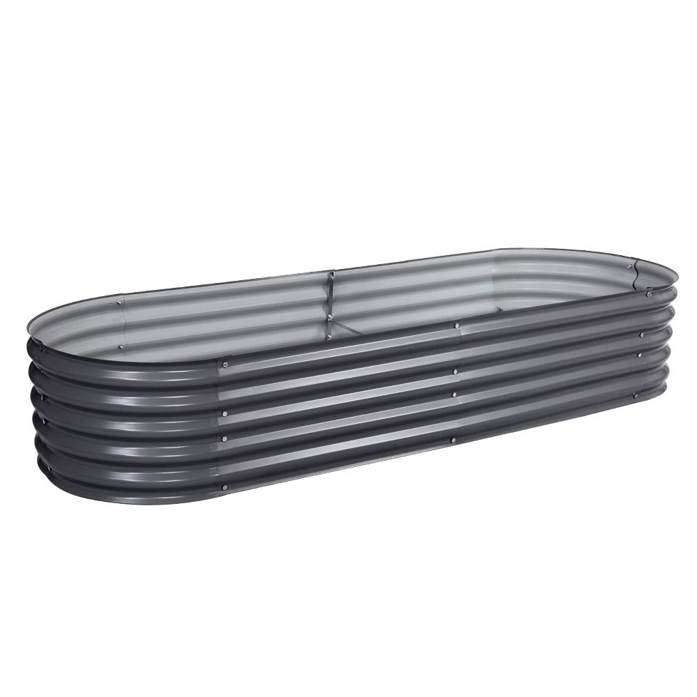 Greenfingers Raised Garden Bed Planter, Galvanised Steel, Oval - 320cm width, 80cm depth, 42cm height - angled empty view