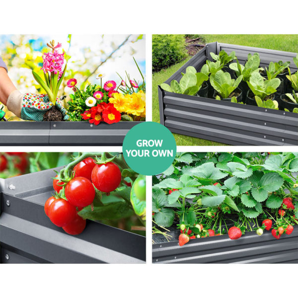 Greenfingers Raised Garden Bed Planter (Set of 2), Galvanised Steel, Rectangle - 150cm width - view with different plants